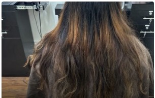 Grown out brassy hair before the appointment